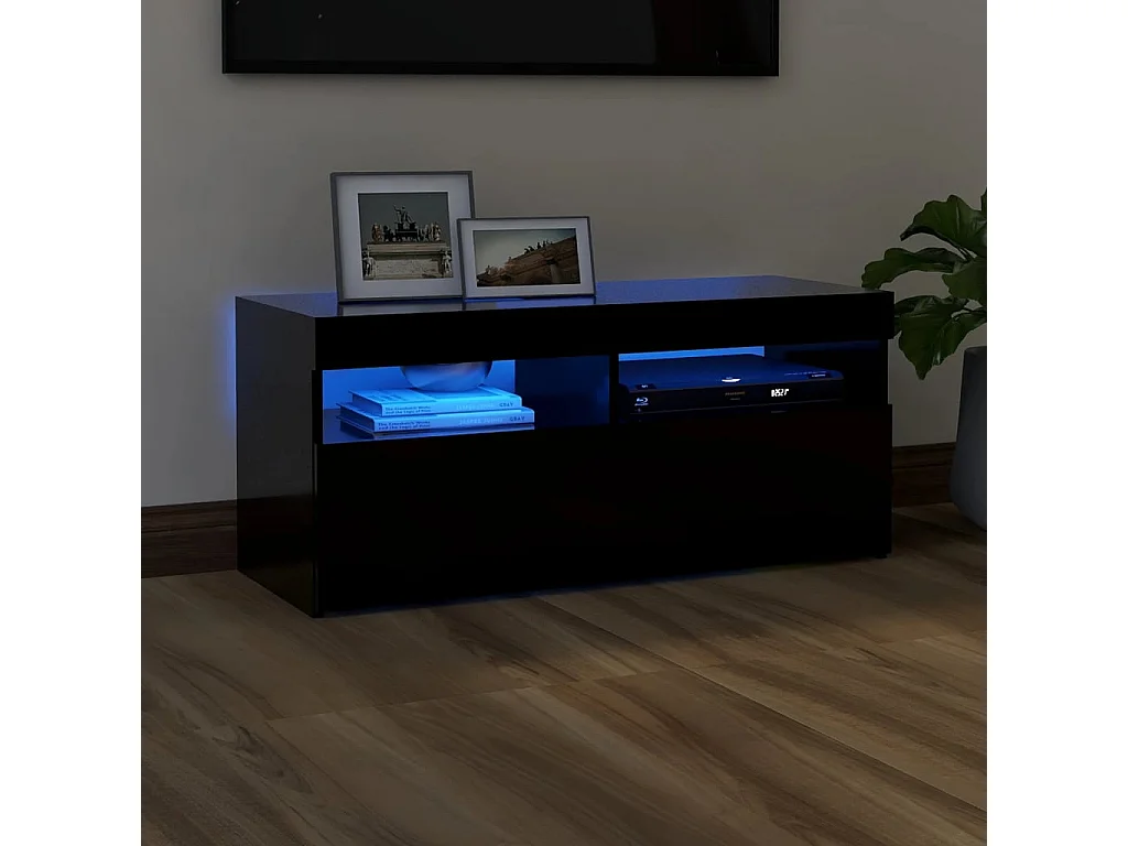 Ilion  Meuble TV avec lumières LED noir 90x35x40 cm