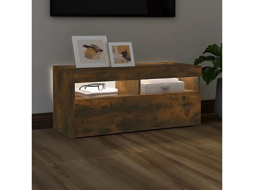 Ilion  Mueble de TV con luces LED roble ahumado 90x35x40 cm