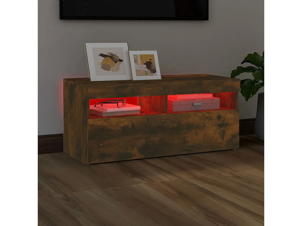 Ilion  Mueble de TV con luces LED roble ahumado 90x35x40 cm