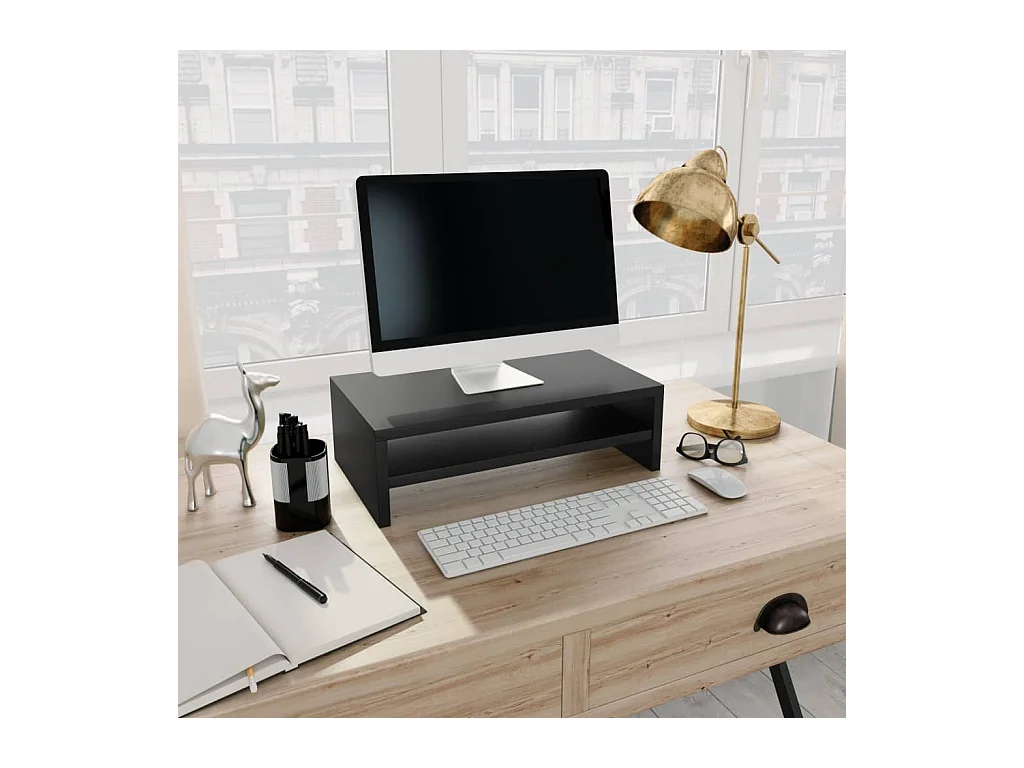 Prolenta Premium -  Monitorstandaard 42x24x13 cm bewerkt hout zwart