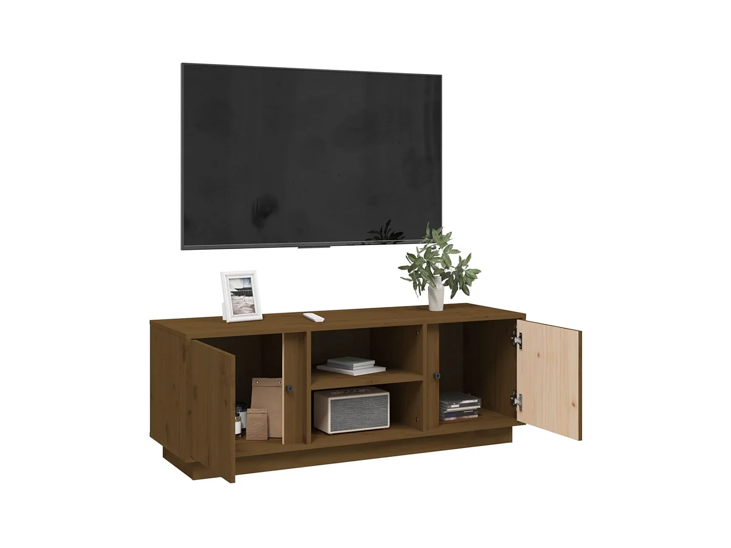 Arwen  Meuble TV Marron miel 110x35x40,5 cm Bois de pin massif