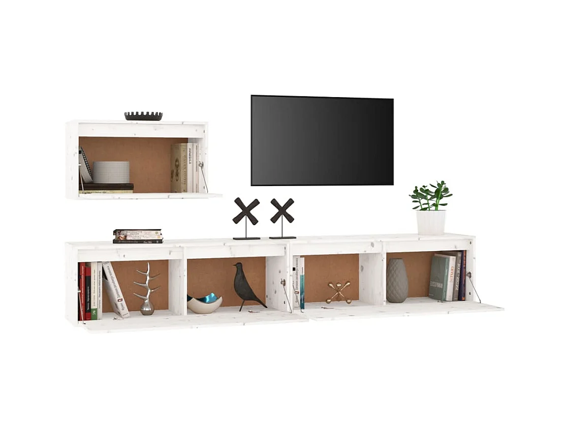 Léandre  Meubles TV 3 pcs Blanc Bois massif de pin