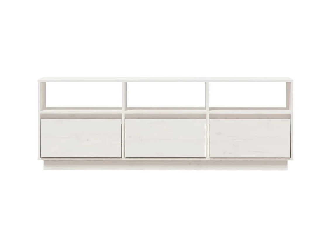 Sybe  Meuble TV Blanc 140x37x50 cm Bois de pin massif