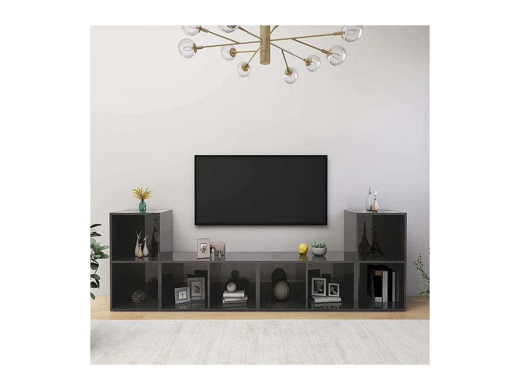Blessington  Meubles TV 4 pcs Gris brillant 72x35x36,5 cm Bois d'ingénierie