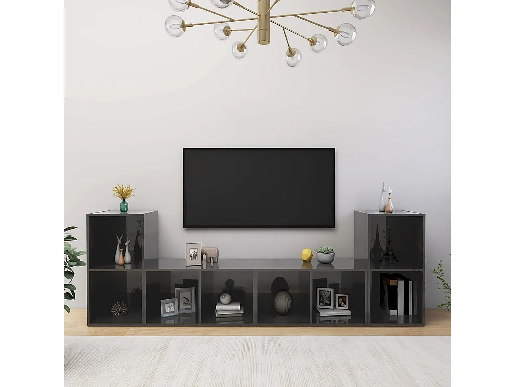 Blessington  Meubles TV 4 pcs Gris brillant 72x35x36,5 cm Bois d'ingénierie