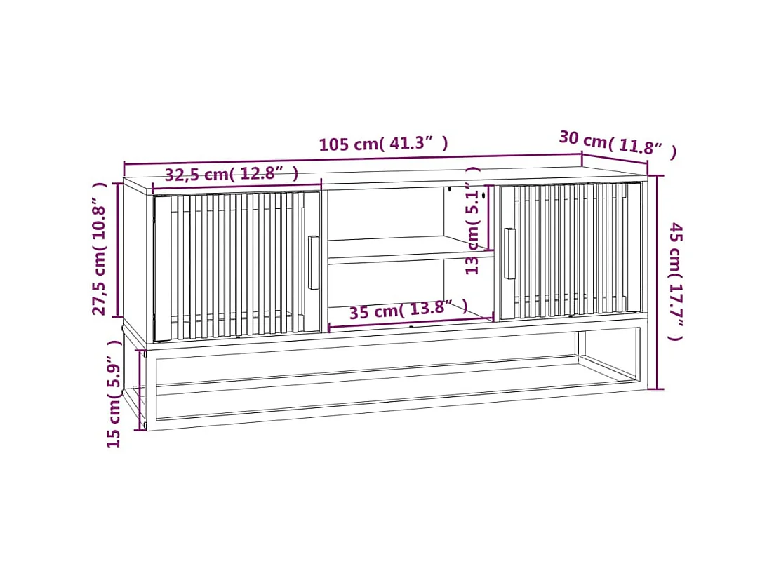 Yelara  Meuble TV noir 105x30x45 cm bois d'ingénierie et fer