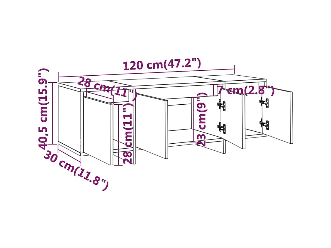 Qirin  Tv-meubel 120x30x40,5 cm bewerkt hout wit