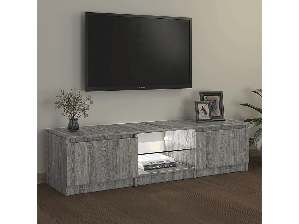 Vasil  Meuble TV avec lumières LED Sonoma gris 140x40x36 cm