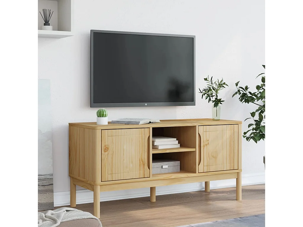 Jacques-Pierrot  Meuble TV FLORO cire marron 114x43x55 cm bois massif de pin