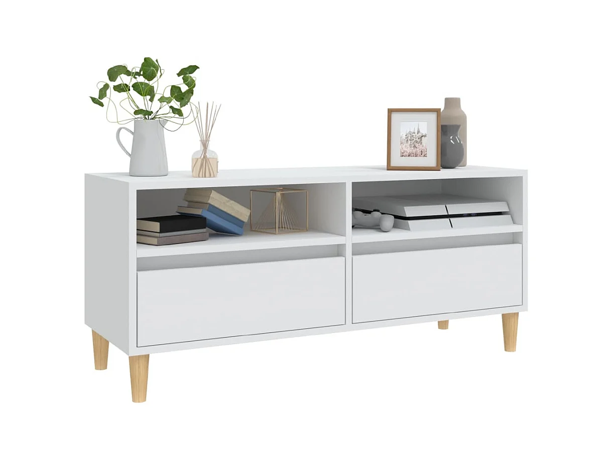 Lin  Meuble TV blanc 100x34,5x44,5 cm bois d'ingénierie