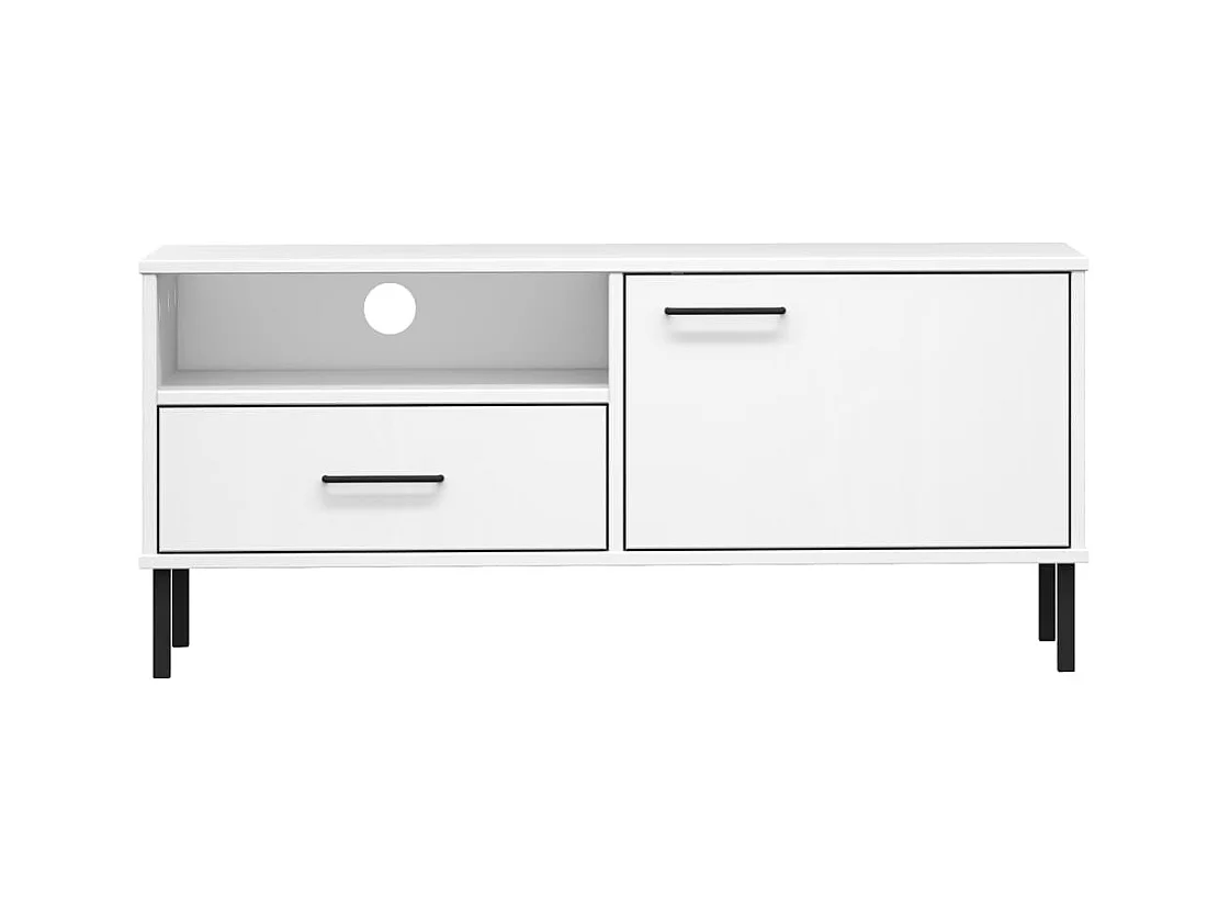 Gylmar  Meuble TV avec pieds en métal Blanc Bois de pin massif OSLO