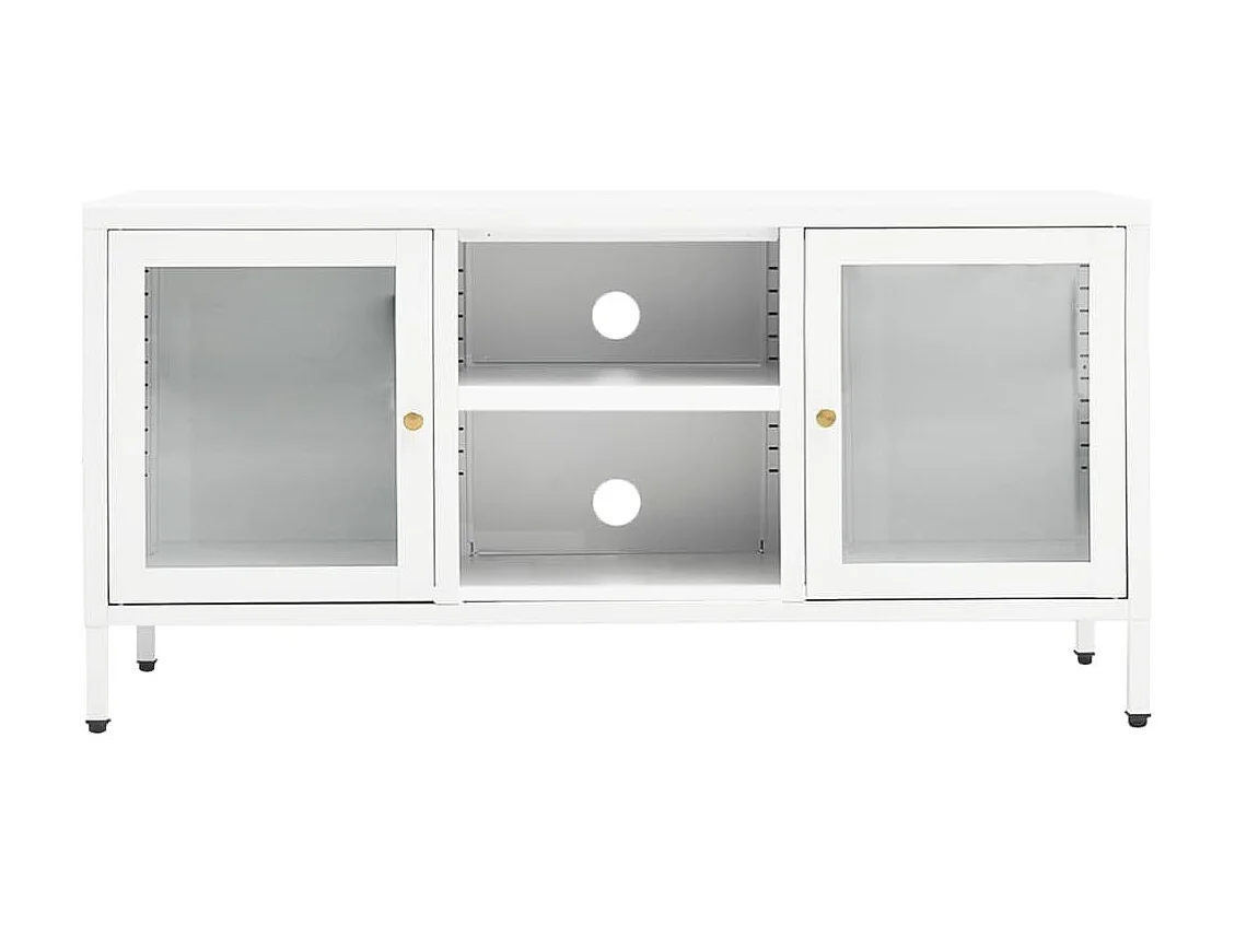 Bylor  Meuble TV Blanc 105x35x52 cm Acier et verre