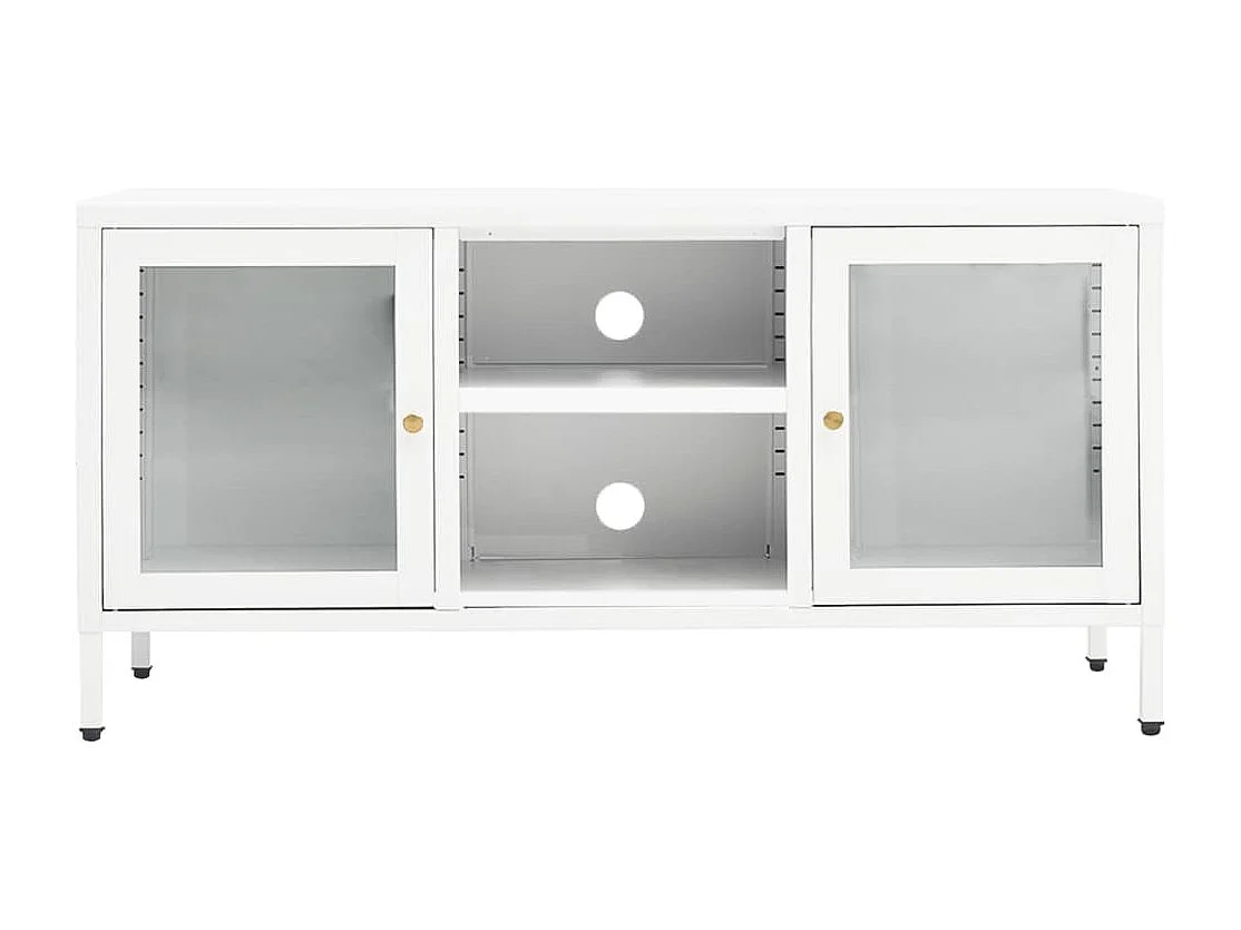Bylor  Meuble TV Blanc 105x35x52 cm Acier et verre
