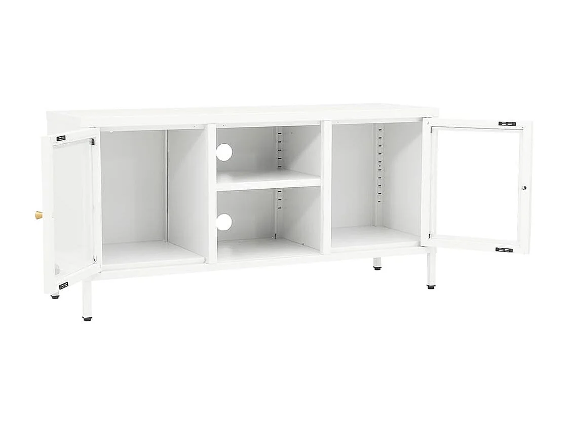 Bylor  Meuble TV Blanc 105x35x52 cm Acier et verre