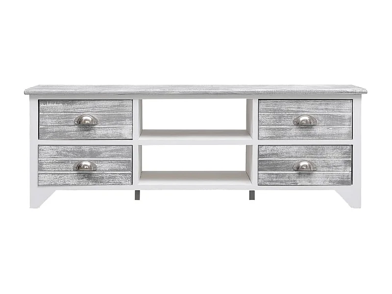Brookeville  Mueble para TV madera de paulownia blanco y gris 108x30x40 cm