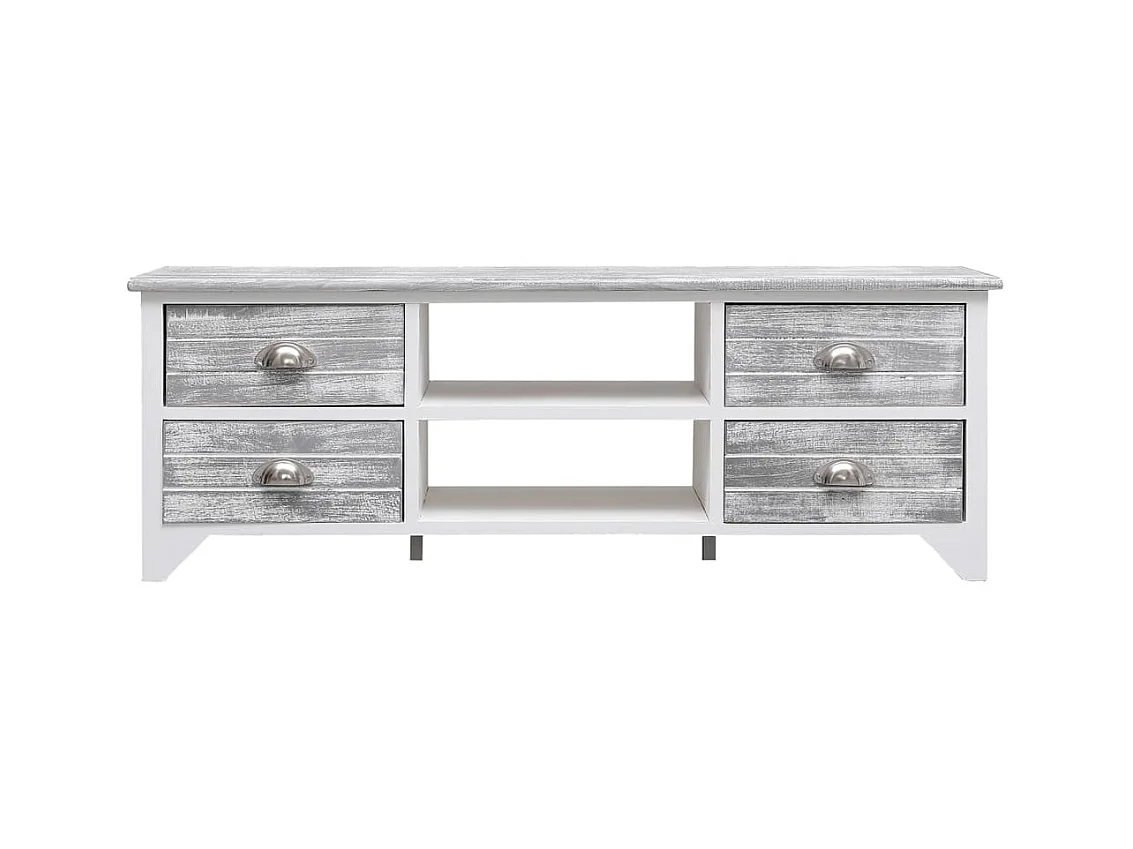 Brookeville  Mueble para TV madera de paulownia blanco y gris 108x30x40 cm