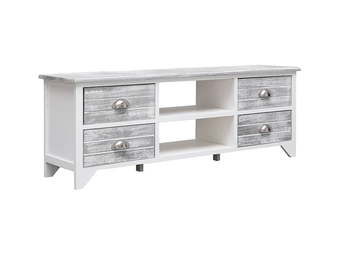 Brookeville  Mueble para TV madera de paulownia blanco y gris 108x30x40 cm