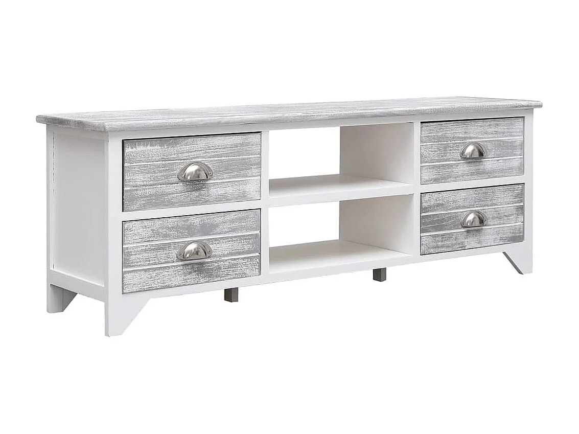 Brookeville  Meuble TV Blanc et gris 108x30x40 cm Bois de Paulownia solide