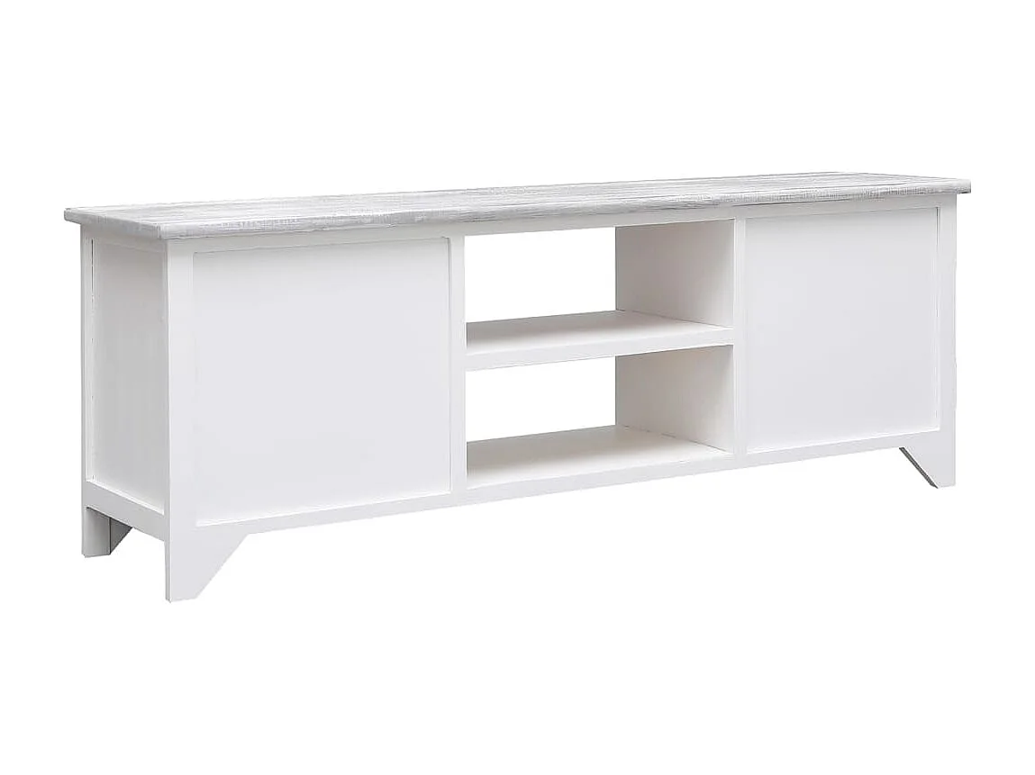 Brookeville  Meuble TV Blanc et gris 108x30x40 cm Bois de Paulownia solide