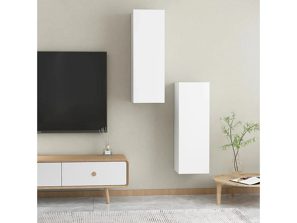 Hoeselt  Meubles TV 2 pcs Blanc 30,5x30x90 cm Bois d’ingénierie