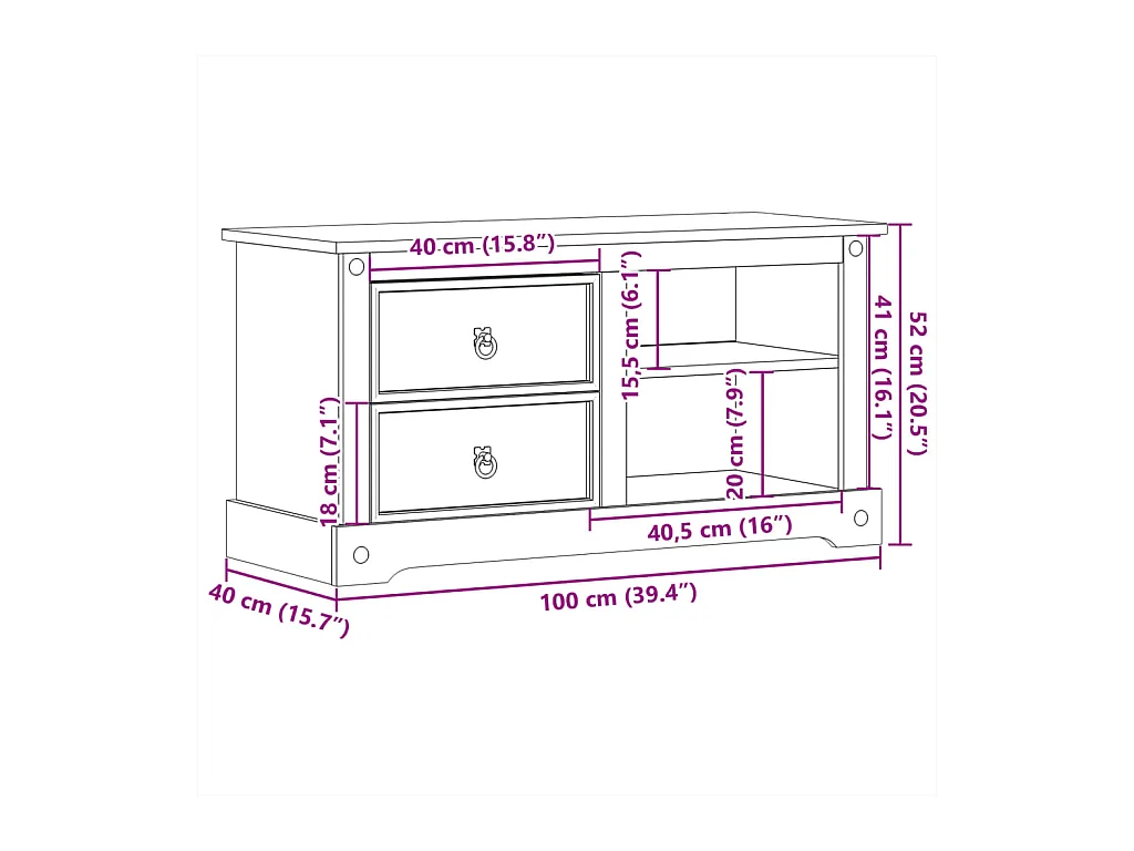 Garden Furniture -  Meuble TV Corona 100x40x52 cm bois de pin massif