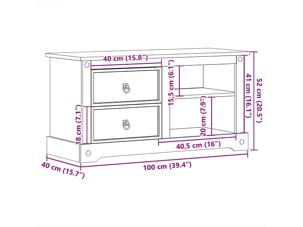 Garden Furniture -  Tv-meubel Corona 100x40x52 cm massief grenenhout