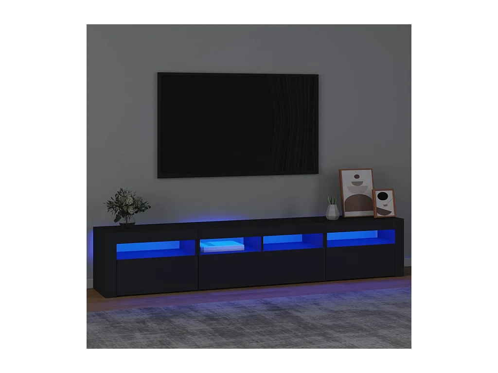 Vleteren  Meuble TV avec lumières LED Noir 210x35x40 cm