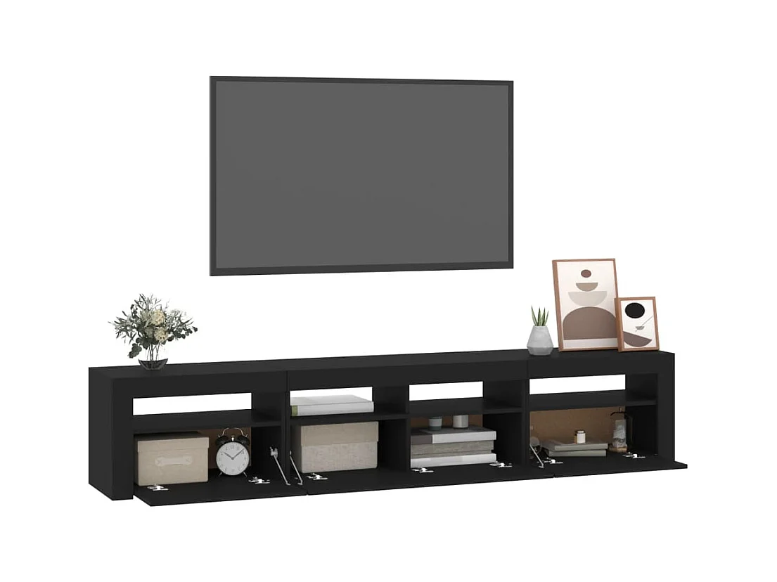 Vleteren  Meuble TV avec lumières LED Noir 210x35x40 cm