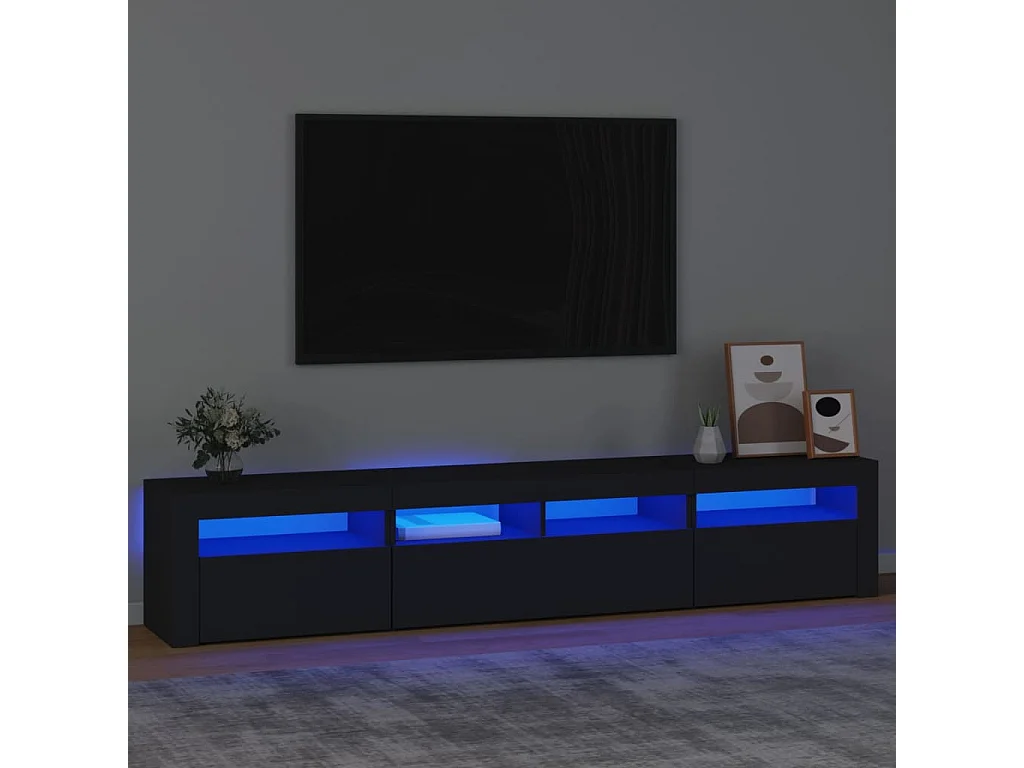 Vleteren  Meuble TV avec lumières LED Noir 210x35x40 cm