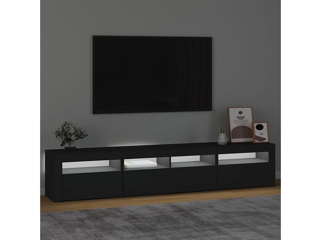 Vleteren  Meuble TV avec lumières LED Noir 210x35x40 cm