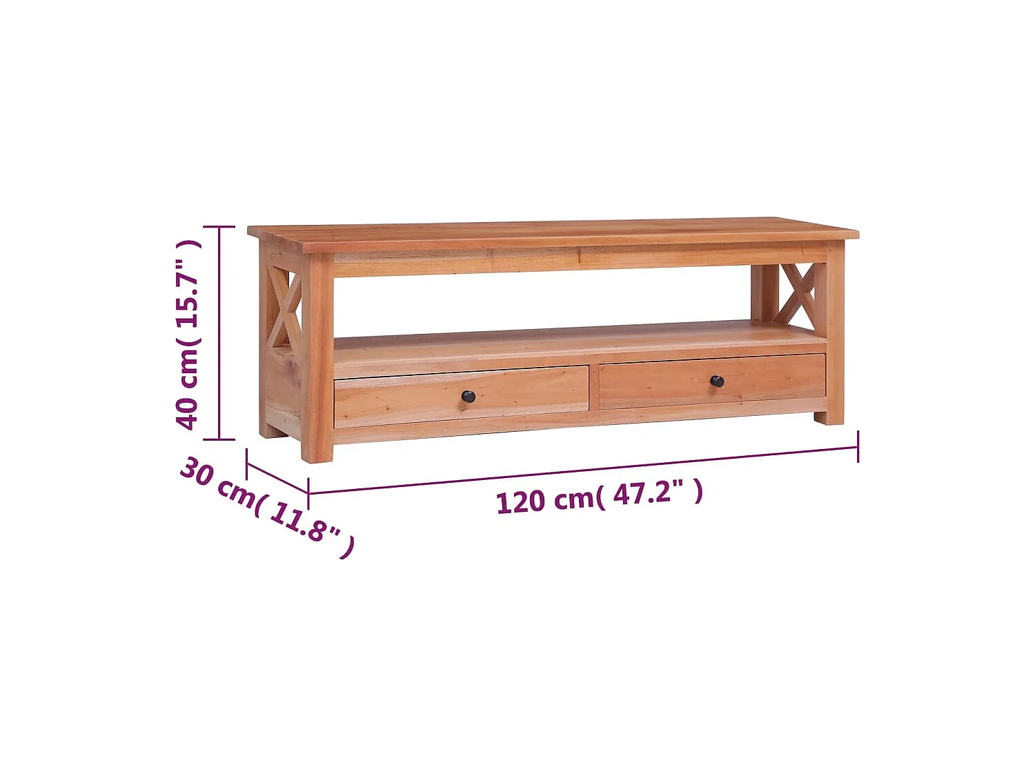 Tamaqua  Meuble TV 120x30x40 cm Bois d'acajou massif