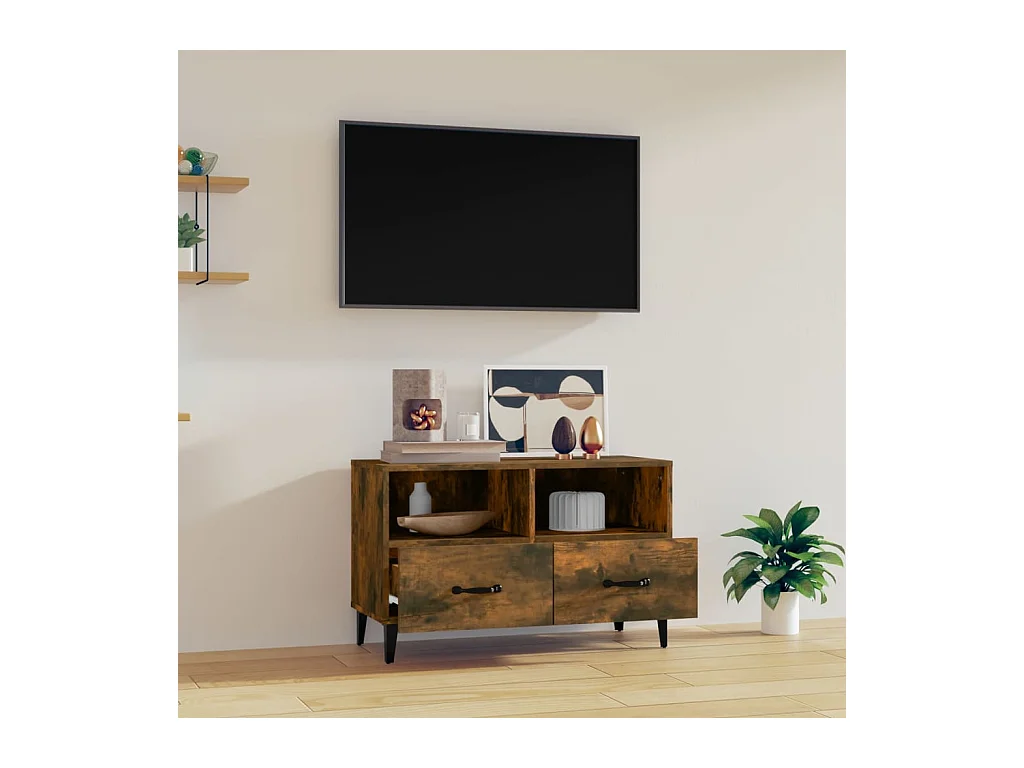 Elben  Meuble TV Chêne fumé 80x36x50 cm Bois d'ingénierie