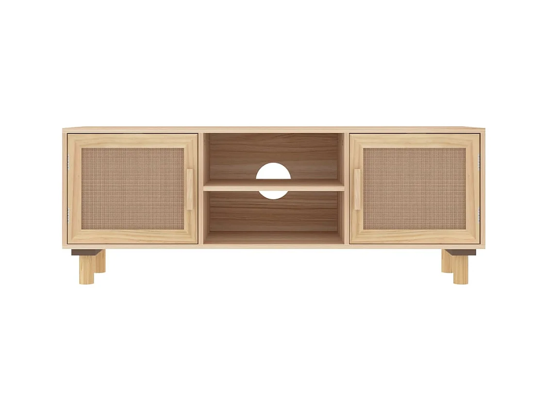 Claudia  Meuble TV Marron 105x30x40 cm Bois de pin massif rotin l