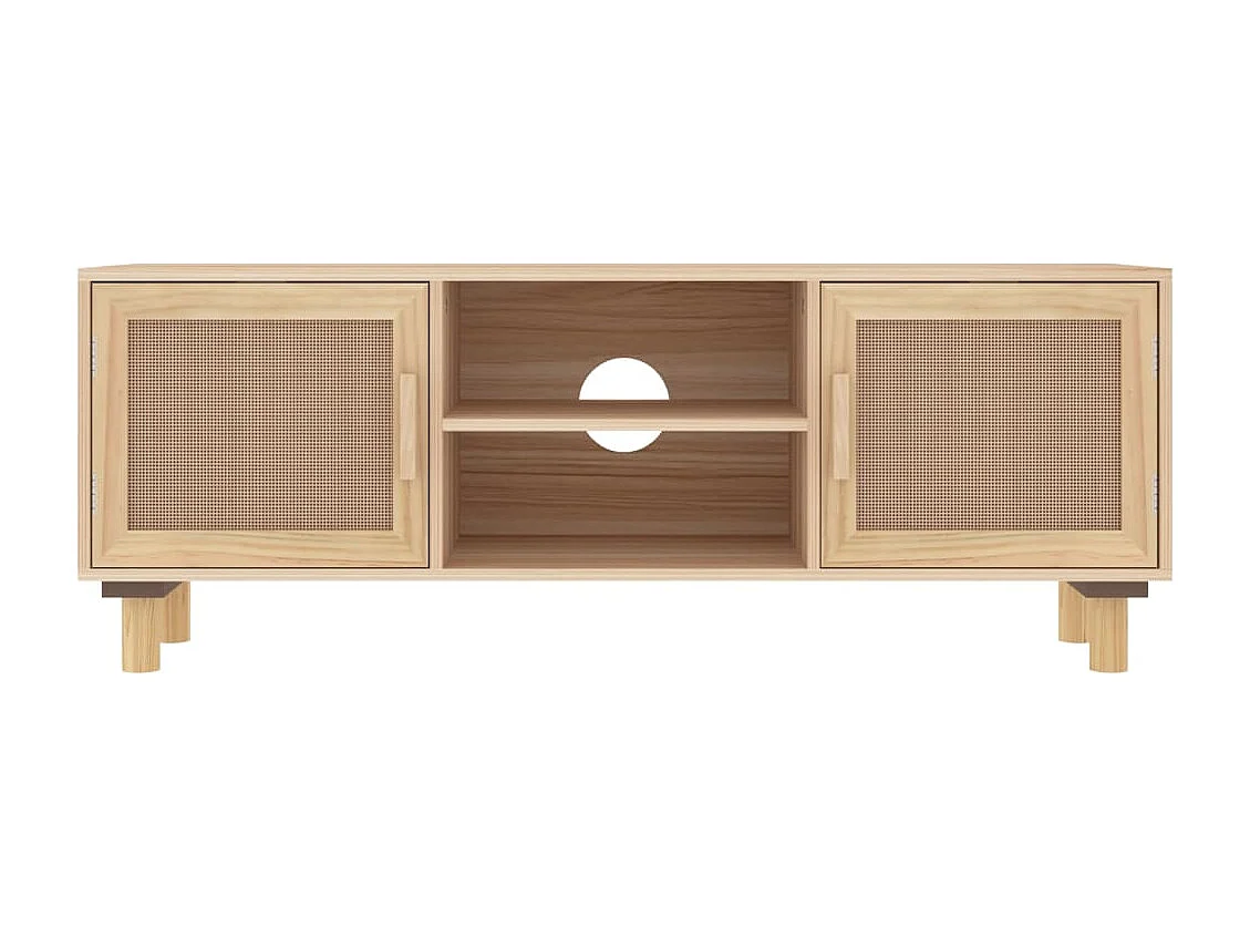 Claudia  Meuble TV Marron 105x30x40 cm Bois de pin massif rotin l