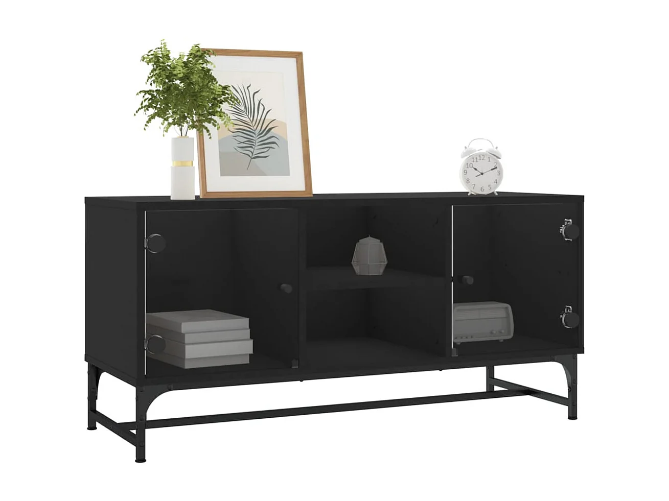 Nurmes  Mueble de TV con puertas de vidrio negro 102x37x50 cm