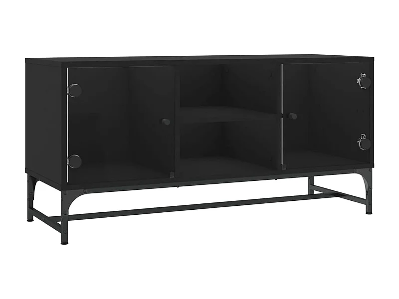 Nurmes  Mueble de TV con puertas de vidrio negro 102x37x50 cm