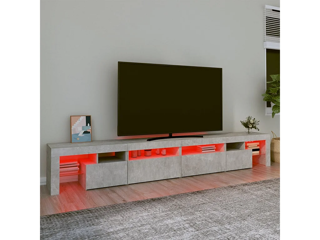 Tahlequah  Meuble TV avec lumières LED Gris béton 260x36,5x40 cm