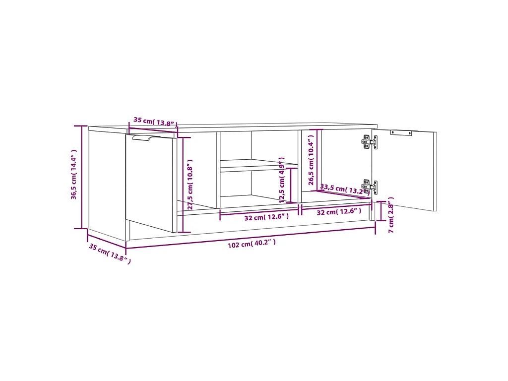 Kaelyn  Meuble TV Gris béton 102x35x36,5 cm Bois d'ingénierie