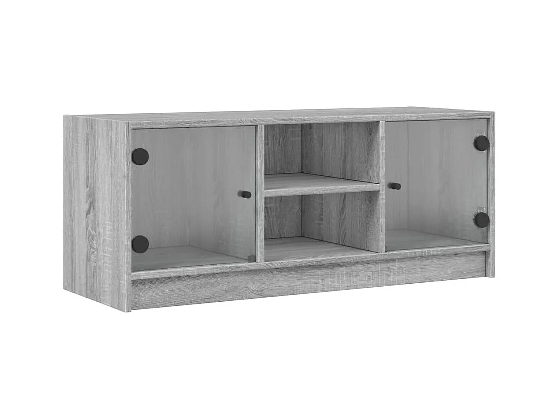 Fyrdir  Tv-meubel met glazen deuren 102x37x42 cm grijs sonoma eiken