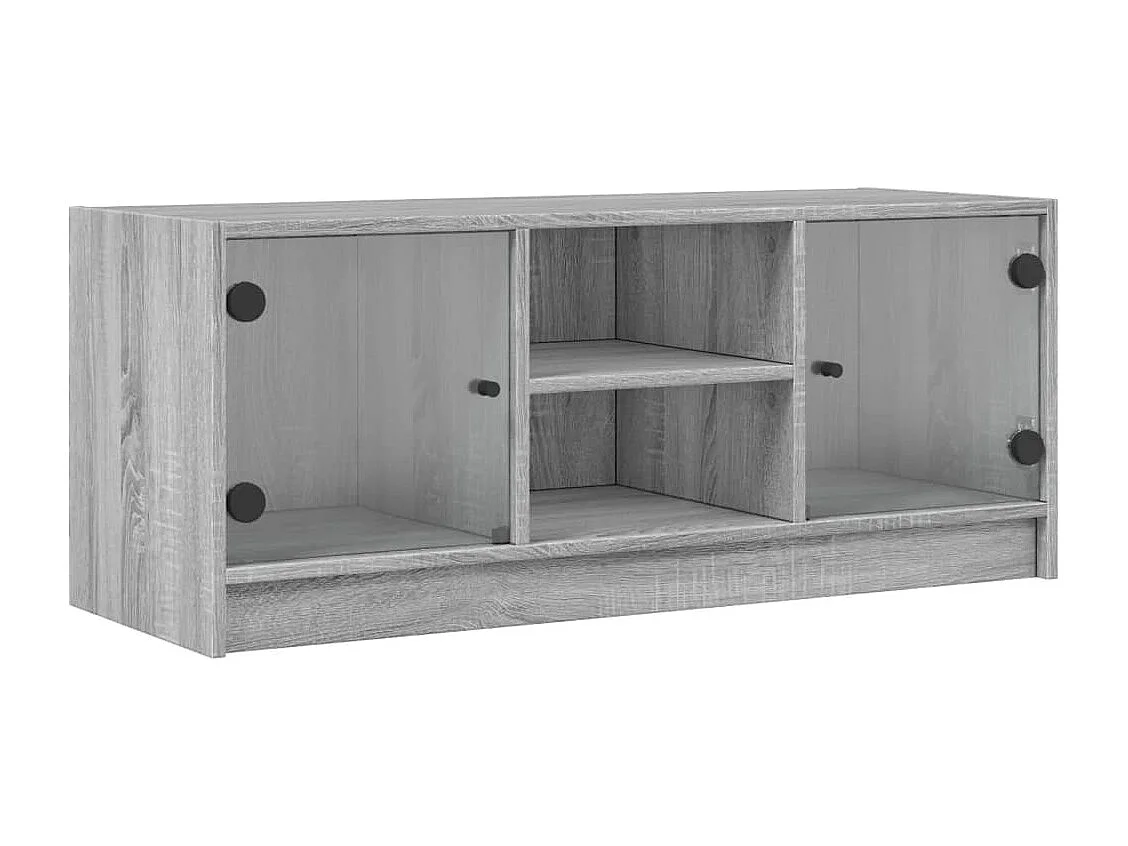 Fyrdir  Tv-meubel met glazen deuren 102x37x42 cm grijs sonoma eiken