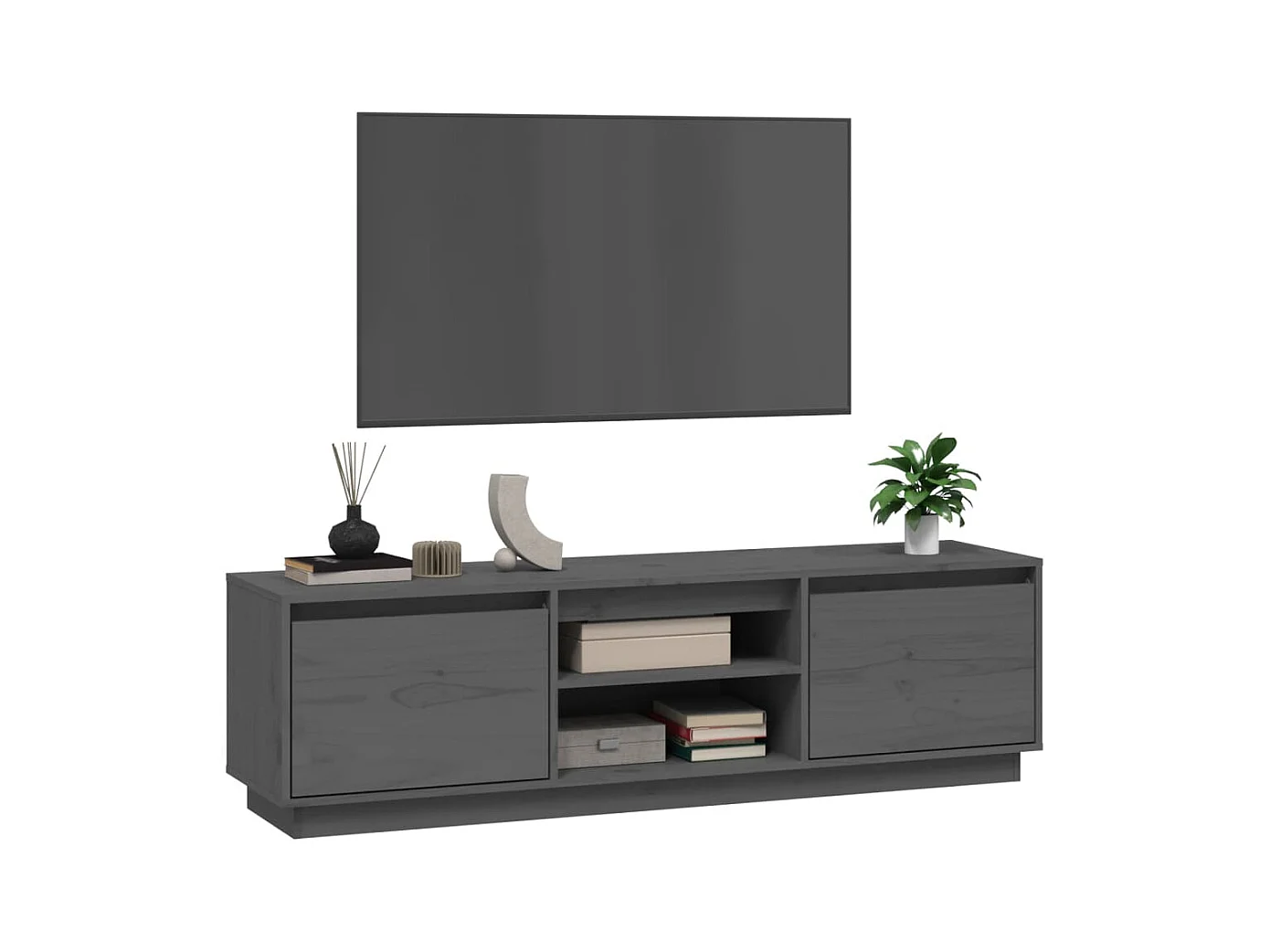 Njorir  Meuble TV Gris 140x35x40 cm Bois de pin massif