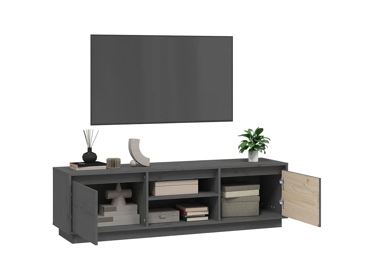 Njorir  Meuble TV Gris 140x35x40 cm Bois de pin massif