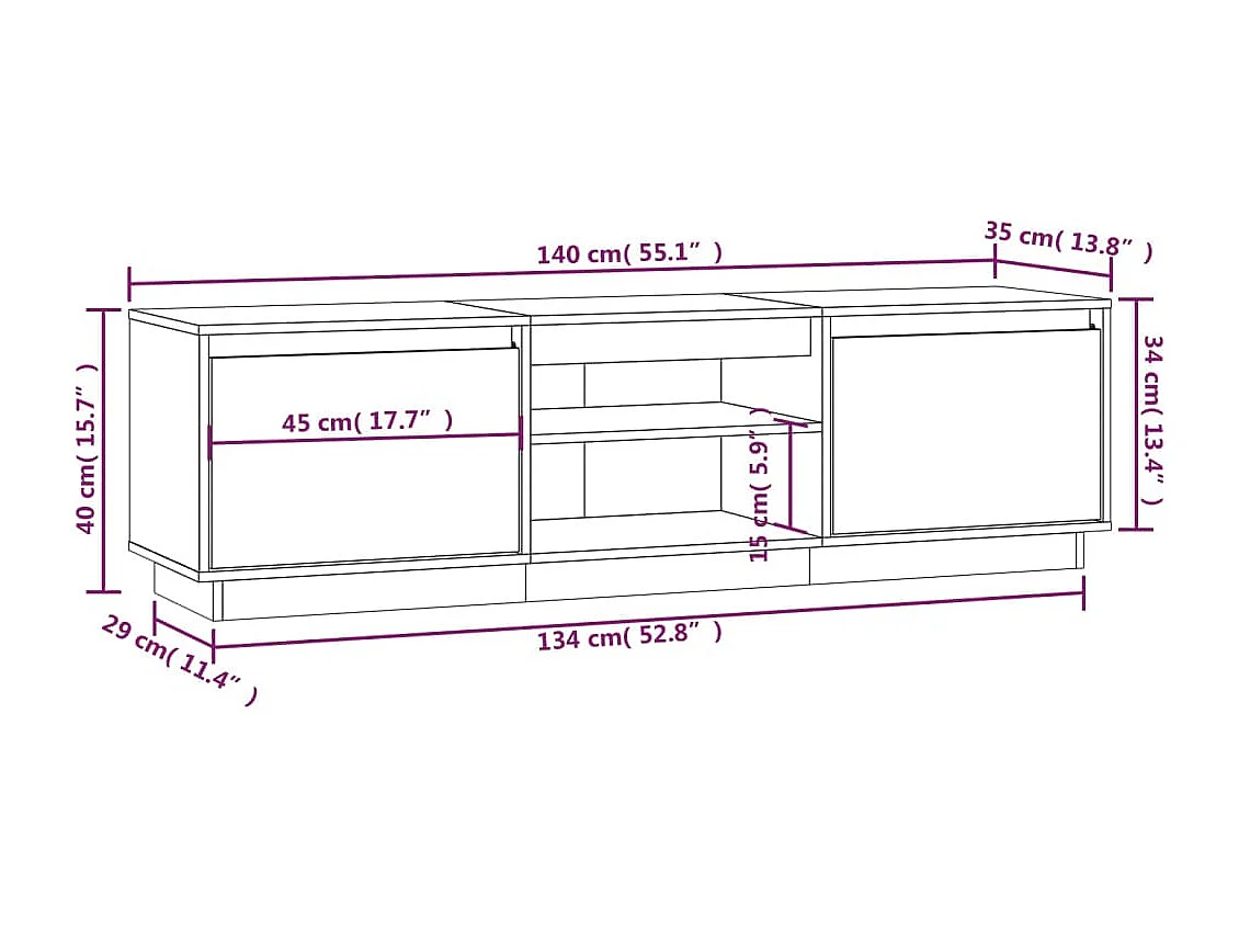 Njorir  Meuble TV Gris 140x35x40 cm Bois de pin massif