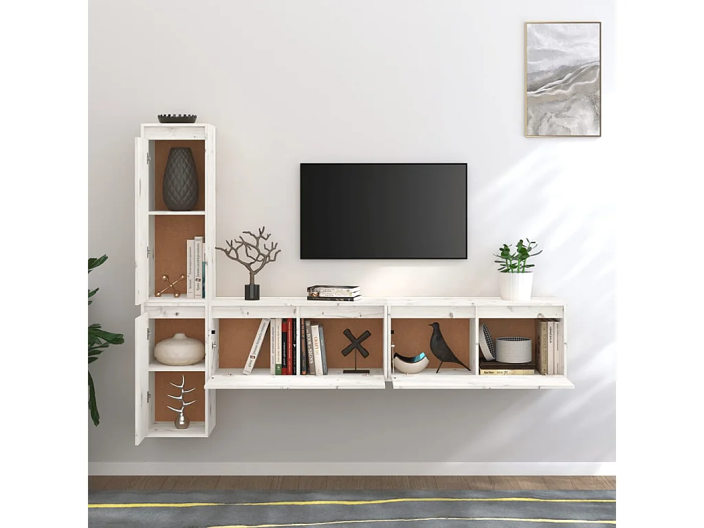 Daelyra  Muebles para TV 4 piezas madera maciza de pino blanco