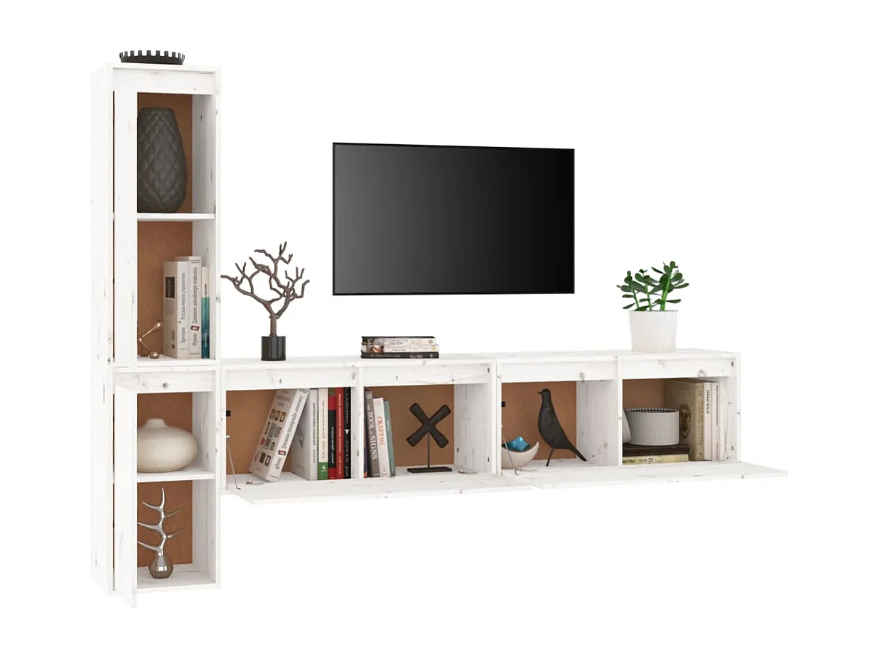 Daelyra  Muebles para TV 4 piezas madera maciza de pino blanco