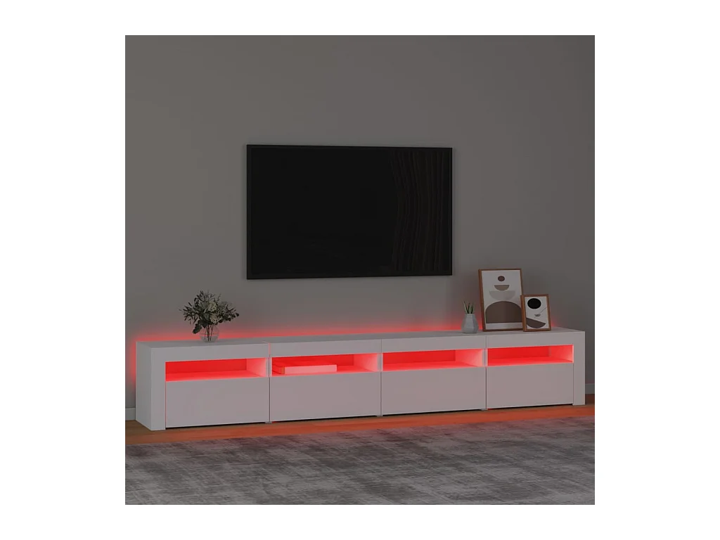 Cincinnatus  Meuble TV avec lumières LED Blanc 240x35x40 cm