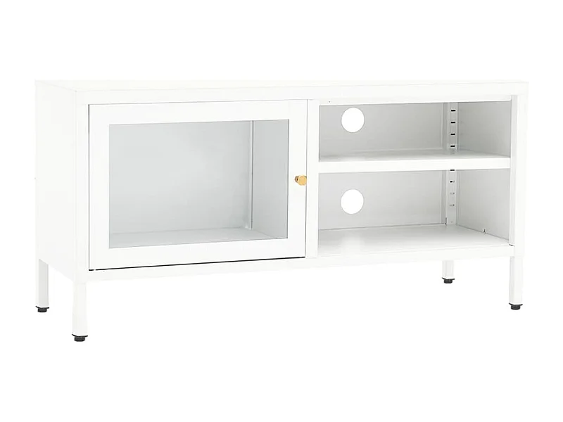 Zaanstad  Meuble TV Blanc 90x30x44 cm Acier et verre