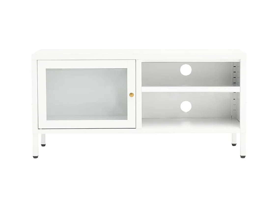 Zaanstad  Meuble TV Blanc 90x30x44 cm Acier et verre