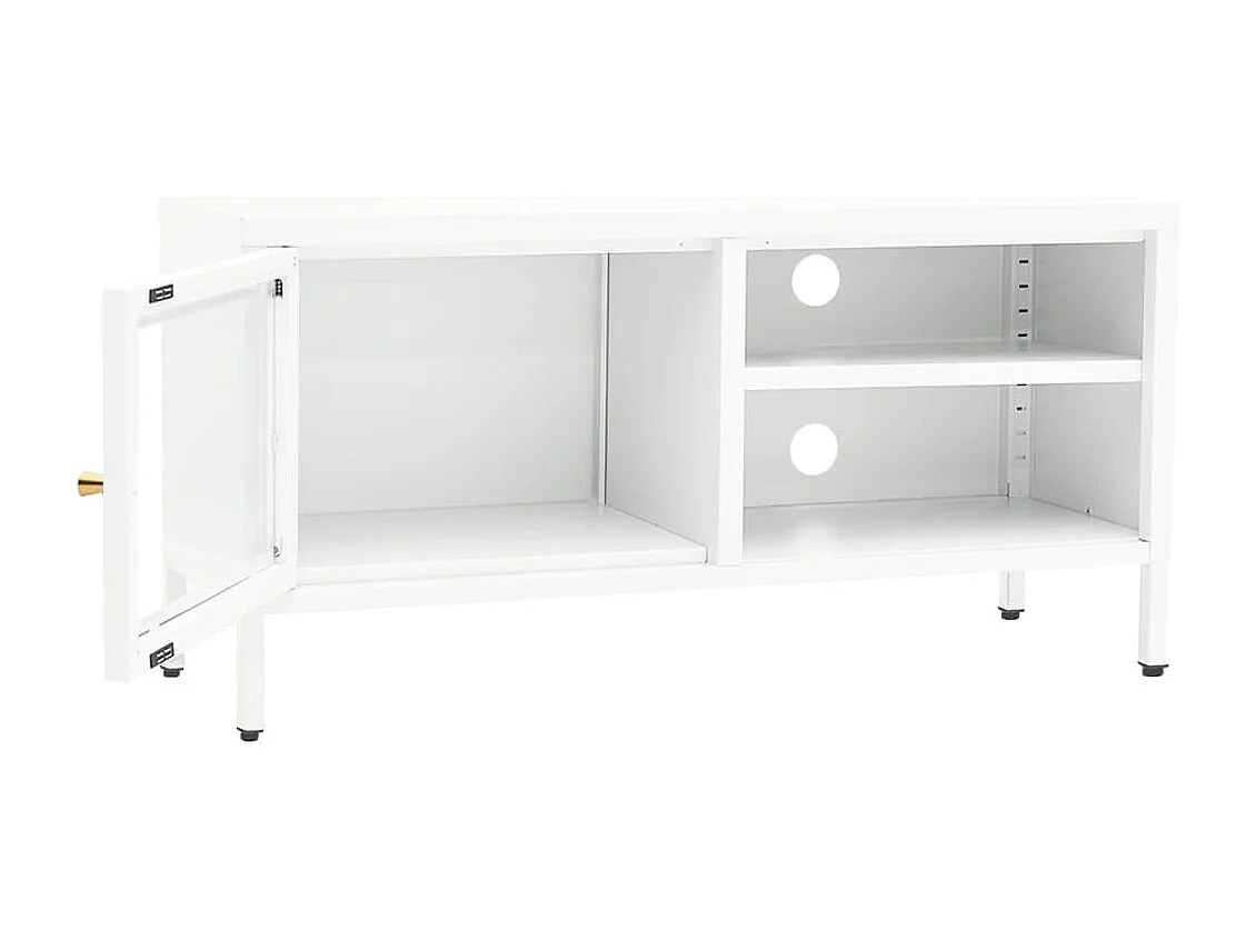 Zaanstad  Meuble TV Blanc 90x30x44 cm Acier et verre