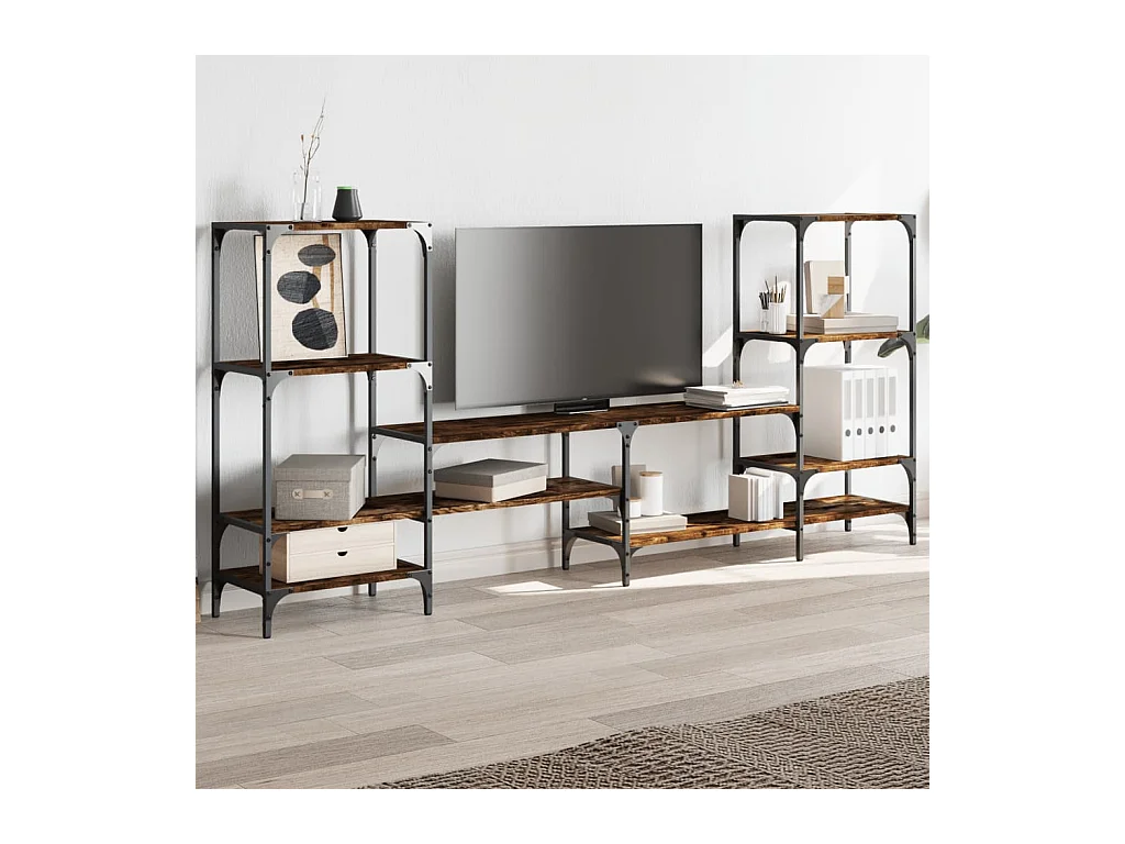 Cilyra  Meuble TV chêne fumé 206,5x28,5x95 cm bois d'ingénierie